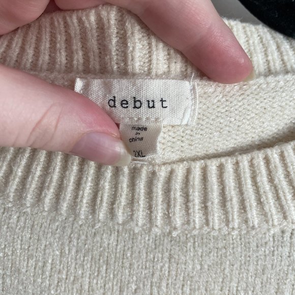 NWOT Rainbow Stripe White/Cream Balloon Sleeve debut 2XL Sweater - Picture 3 of 5